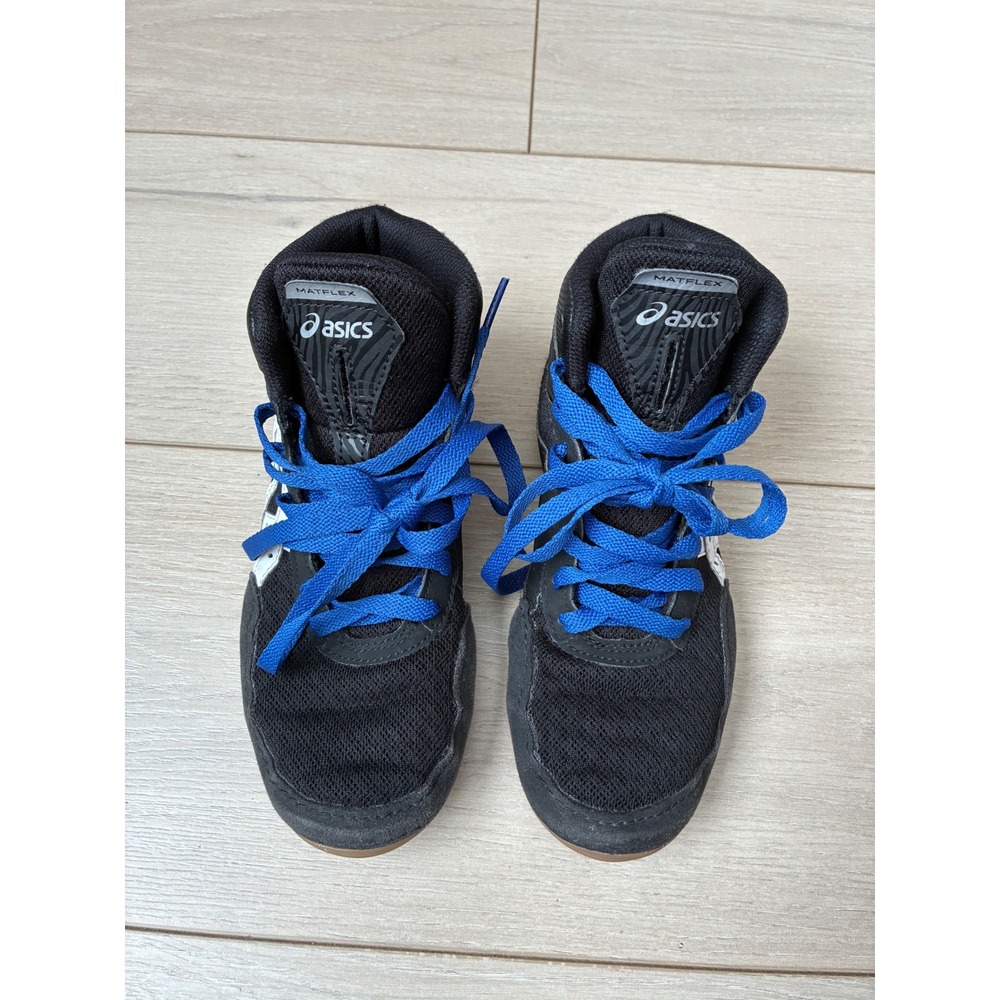 Asics Matflex 6 Kids Wrestling Shoes Black White Blue US 4